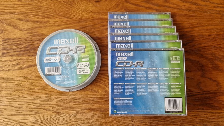 Nya  Oanvända Maxell CD-R 80-Min 700-MB Tomma Skivor För CD-bränning 16-Pack