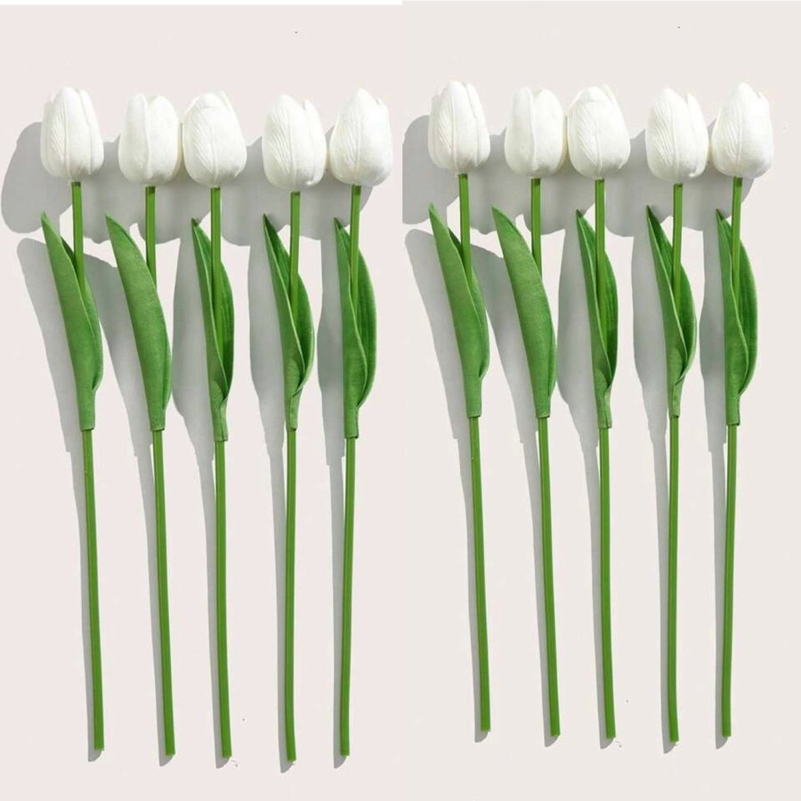 10 st NYA konstgjorda vita tulpaner plastblomma 34 cm