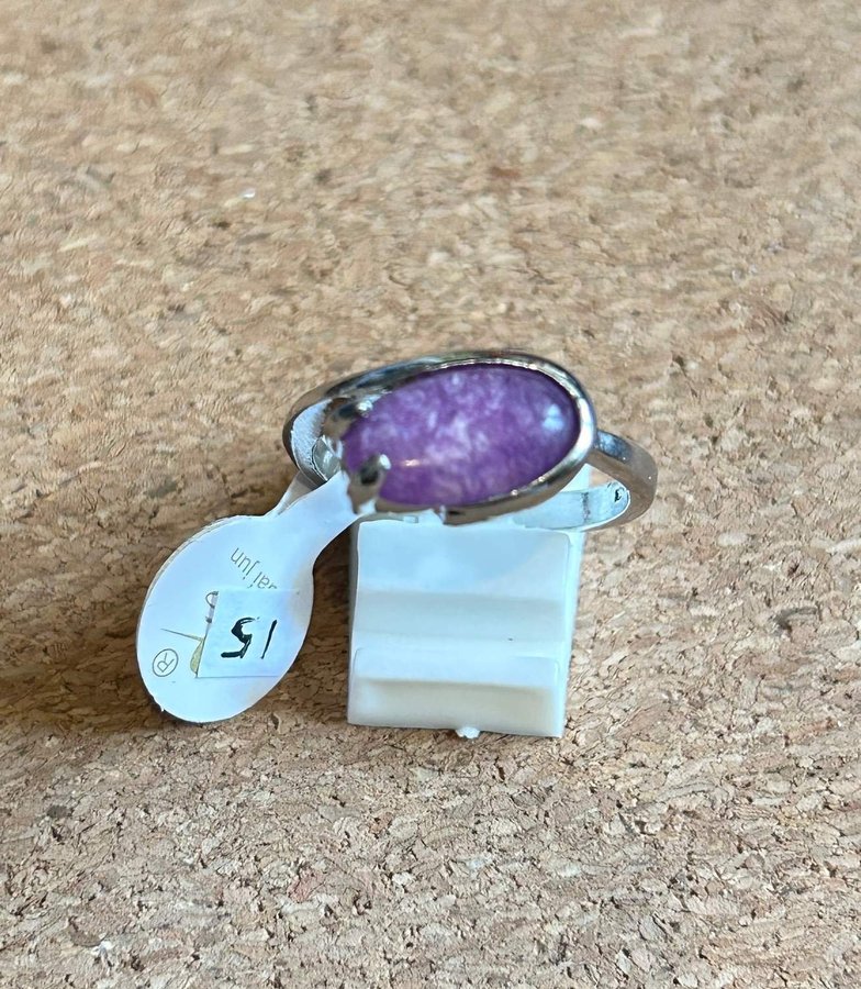 NY silver ring m lila ametist amethyst oval 20mm - boho new age kristall sten