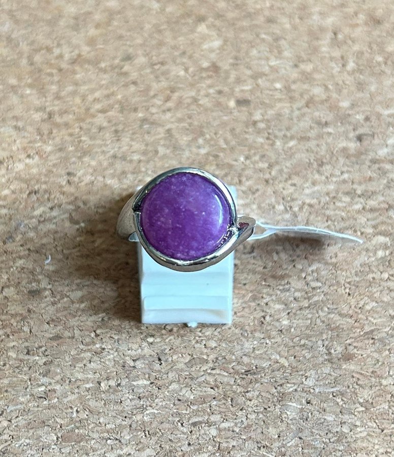 NY silver ring m lila ametist amethyst rund 17mm - boho new age kristall sten