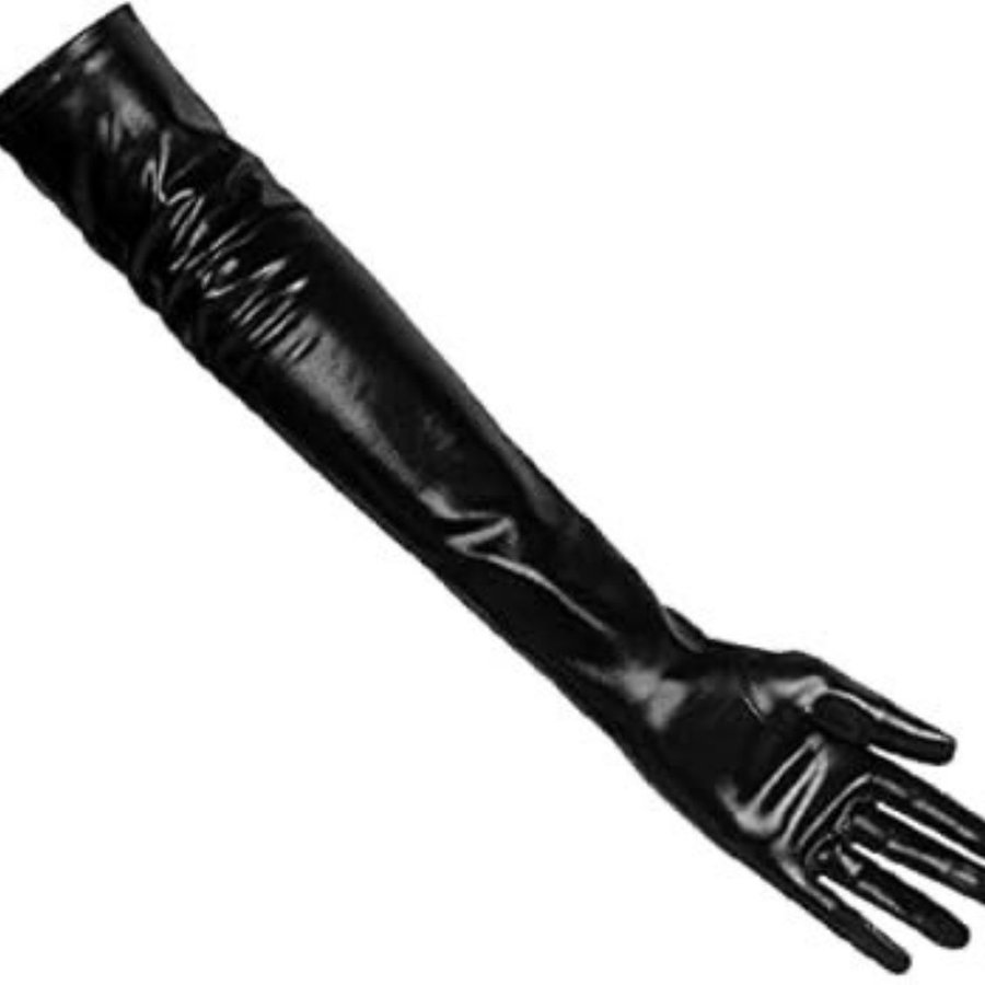 Sexiga långa svarta glansiga handskar Wetlook Fetish Clubwear Party