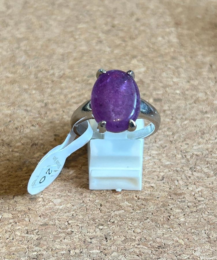 NY silver ring m lila ametist amethyst oval 20mm - boho new age kristall sten