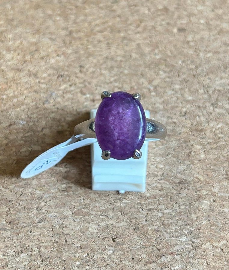 NY silver ring m lila ametist amethyst oval 20mm - boho new age kristall sten