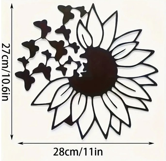 Väggdekor av metall för trädgården - Solros med fjärilar 28cm