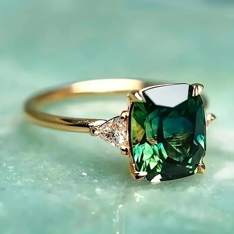Retro Square Green Ring||Promise Ring Birthday Party Jewelry Gift||saiz 7