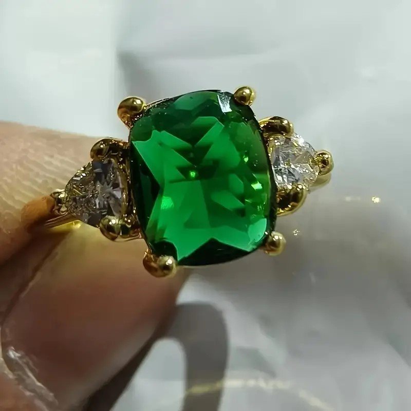 Retro Square Green Ring||Promise Ring Birthday Party Jewelry Gift||saiz 7