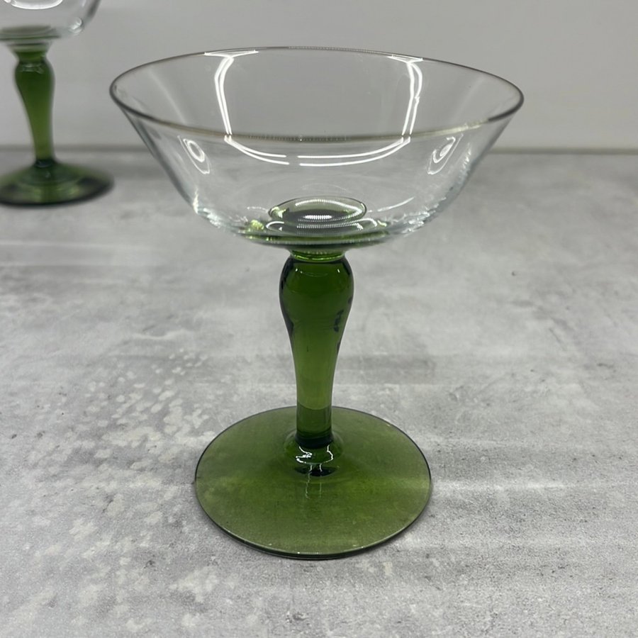 6 likörglas/spritglas - Åfors glasbruk Grönt och vitt glas Retro