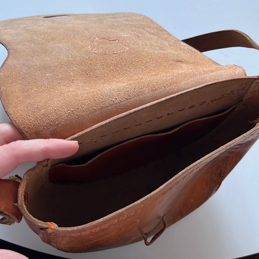 Vintage brun läder axelväska äkta läder liten handväska -retro väska