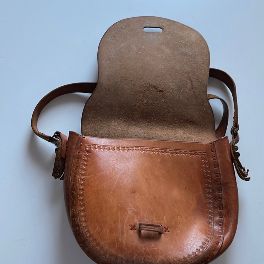 Vintage brun läder axelväska äkta läder liten handväska -retro väska hobo 70 80