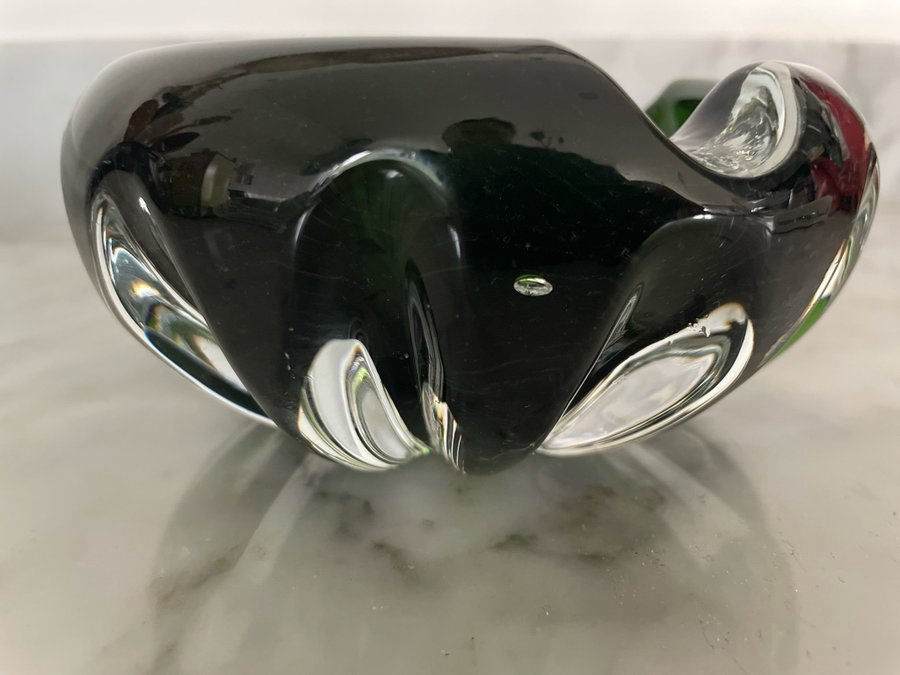 VINTAGE MURANO KONSTGLAS SKÅL ASKFAT I GRÖNT BUBBLIGT GLAS 60-tal 70-tal