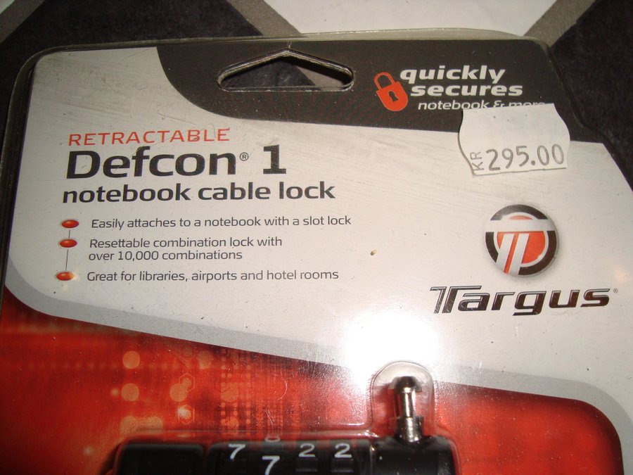 Defcon 1 Notebook Cable Lock med kombinationslås Ny!