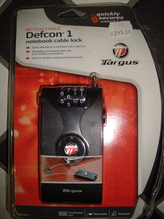 Defcon 1 Notebook Cable Lock med kombinationslås Ny!