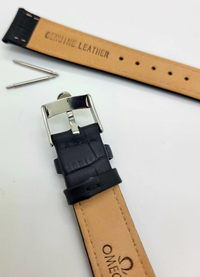 Omega Genuine Leather Watch Strap Black 18mm