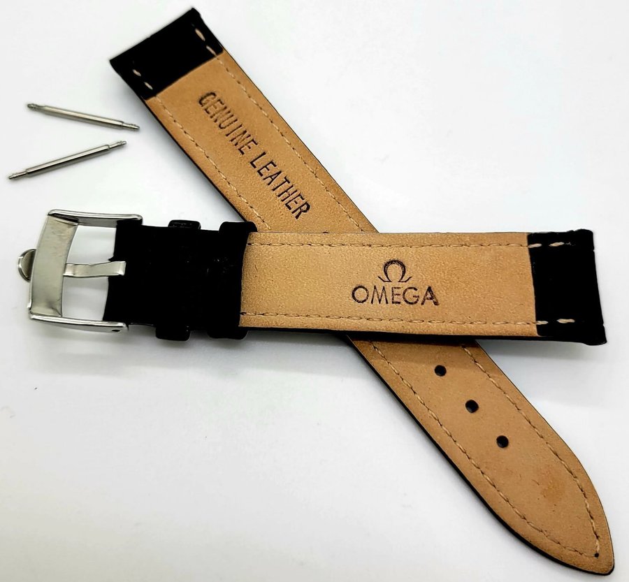 Omega Genuine Leather Watch Strap Black 18mm