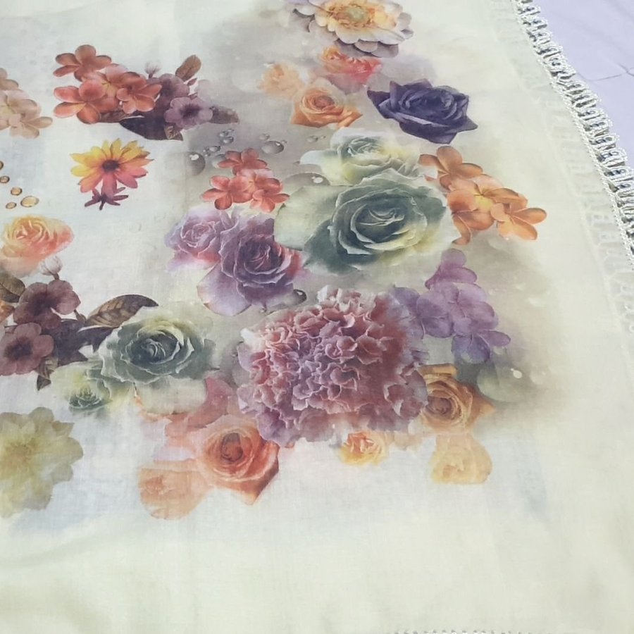 Ultra elegant ljus sjal med blommigt mönster silk ny