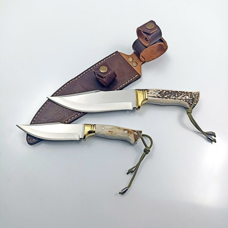 2 Piece Stag Antler Hunting Knife Set Gift For Men Gift For Hunter