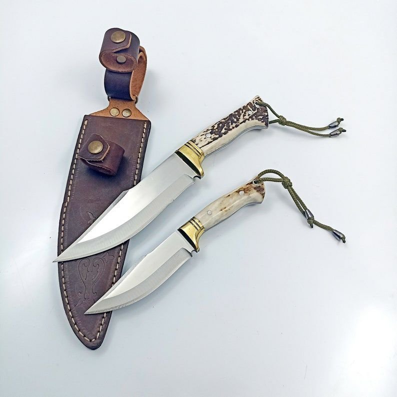 2 Piece Stag Antler Hunting Knife Set Gift For Men Gift For Hunter