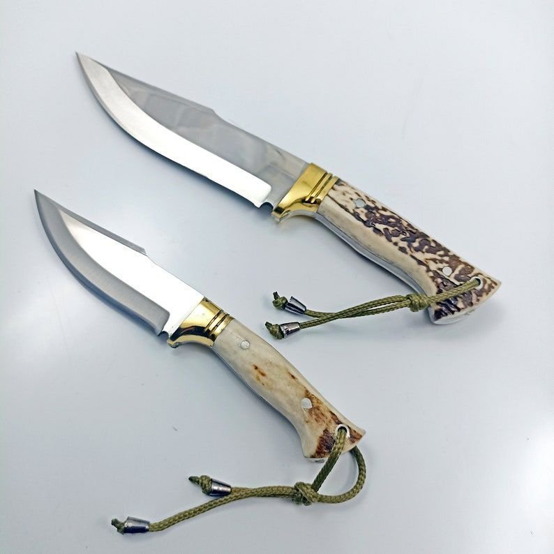 2 Piece Stag Antler Hunting Knife Set Gift For Men Gift For Hunter