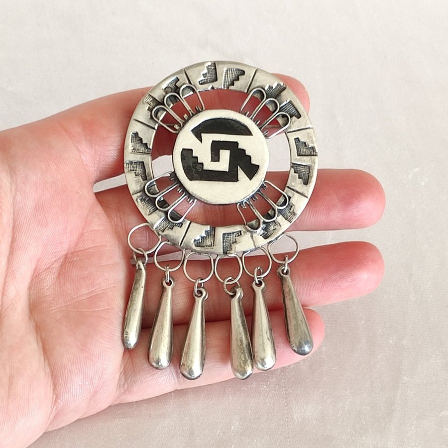 Mexico Sterling Silver (925 silver) vintage brosch Aztekisk krigarsköld design