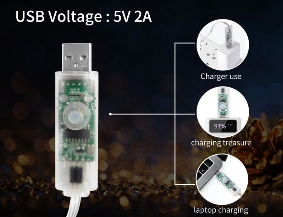 Smart LED ljusslinga: Flerfärgad 10m/100 lampor med USB-kontakt IP65