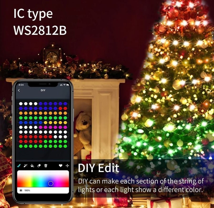 Smart LED ljusslinga: Flerfärgad 10m/100 lampor med USB-kontakt IP65