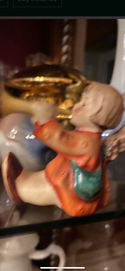 Hummel figurin ljusstake ängel spelande dragspel h 65 cm nyskick