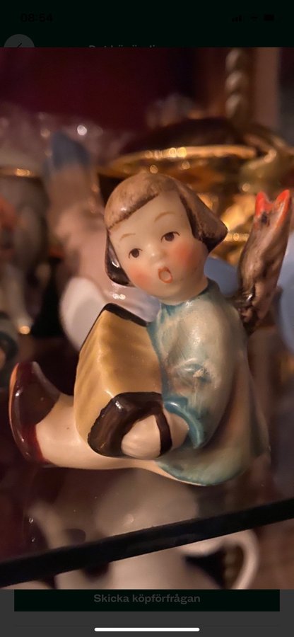 Hummel figurin ljusstake ängel spelande dragspel h 6 cm nyskick