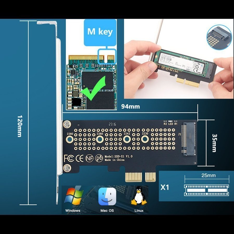 M2 NVME -> PCIe 40 30 (Aluminum SSD Heatsink) 64Gbps M2 SSD Gen4 X1