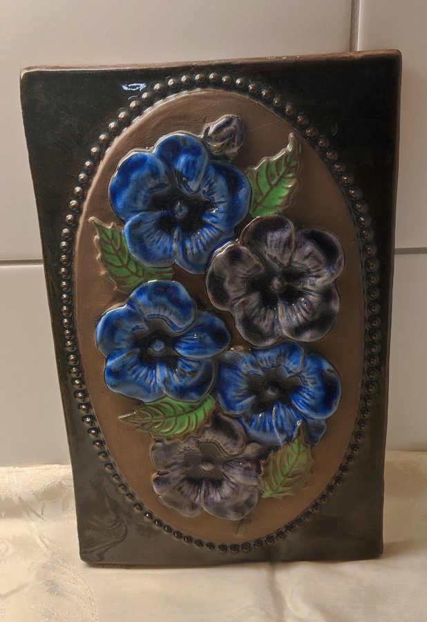 JIE stor keramik tavla med blommor dekor