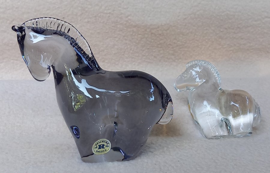 2 Glasfiguriner hästar - Reijmyre + Gullaskruf retro konstglas - 1950-60 tal