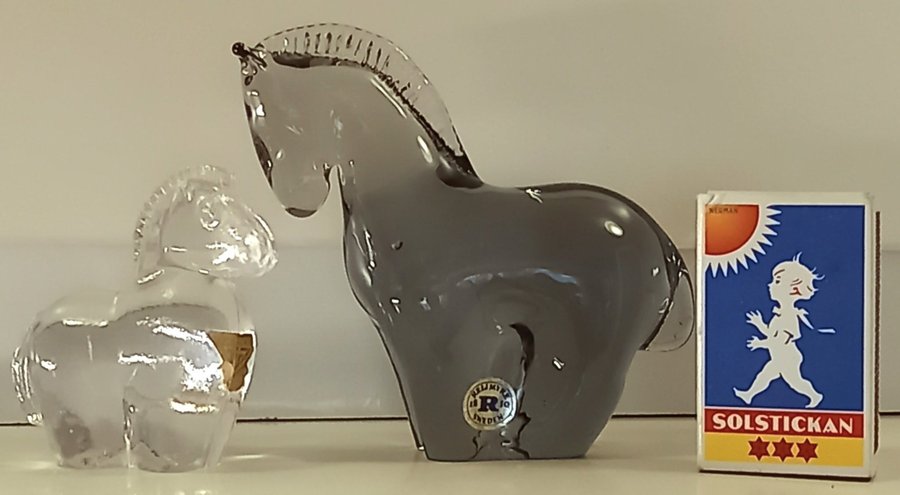 2 Glasfiguriner hästar - Reijmyre + Gullaskruf retro konstglas - 1950-60 tal