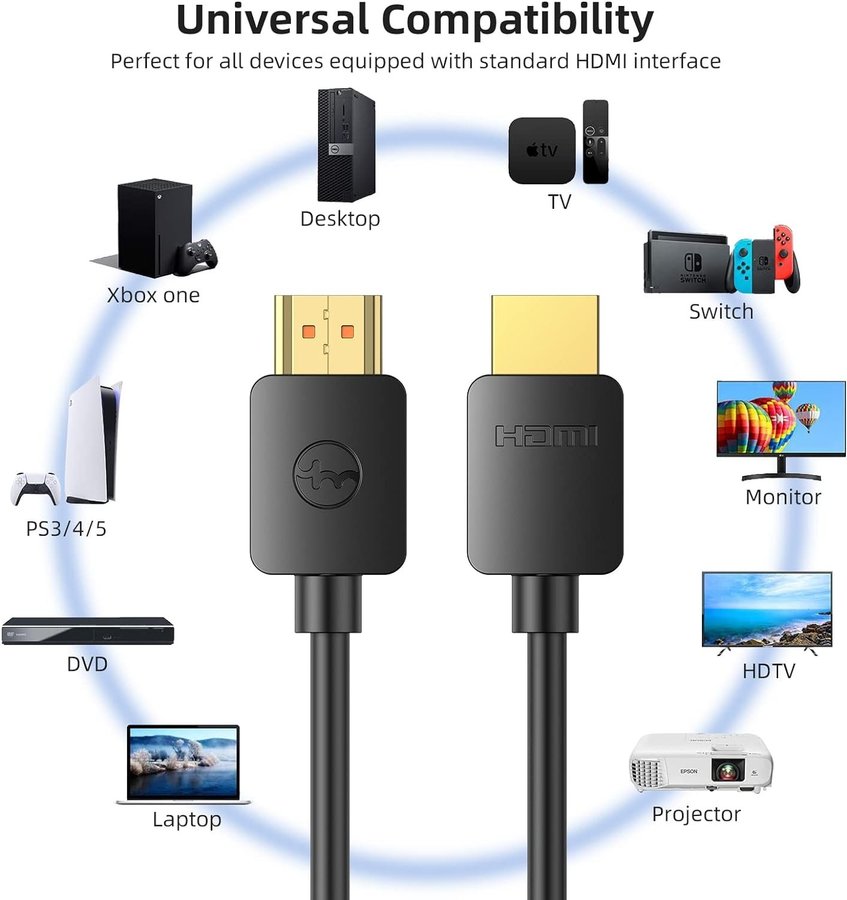 NY 8K HDMI 21 kabel | 1-meter | 8K@60Hz/48Gbps | Guldpläterade kontakter