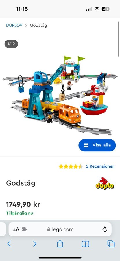 Elektriskt godståg duplo Lego