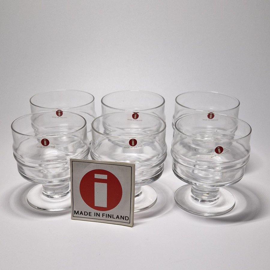 6 st iittala "Droppring" glas i originalförpackning design:Timo Sarpaneva 1965