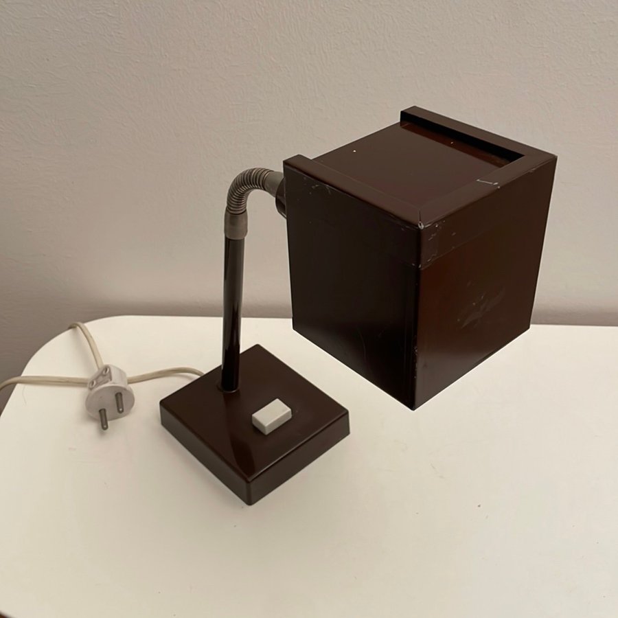 Vintage ”The Cube” Metal Brun Bordslampa ”Eldius Kuben” Hans Agne Jakobsson 1970