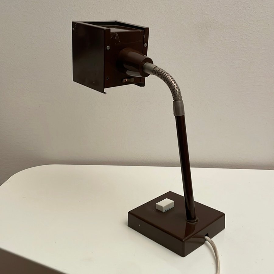 Vintage ”The Cube” Metal Brun Bordslampa ”Eldius Kuben” Hans Agne Jakobsson 1970