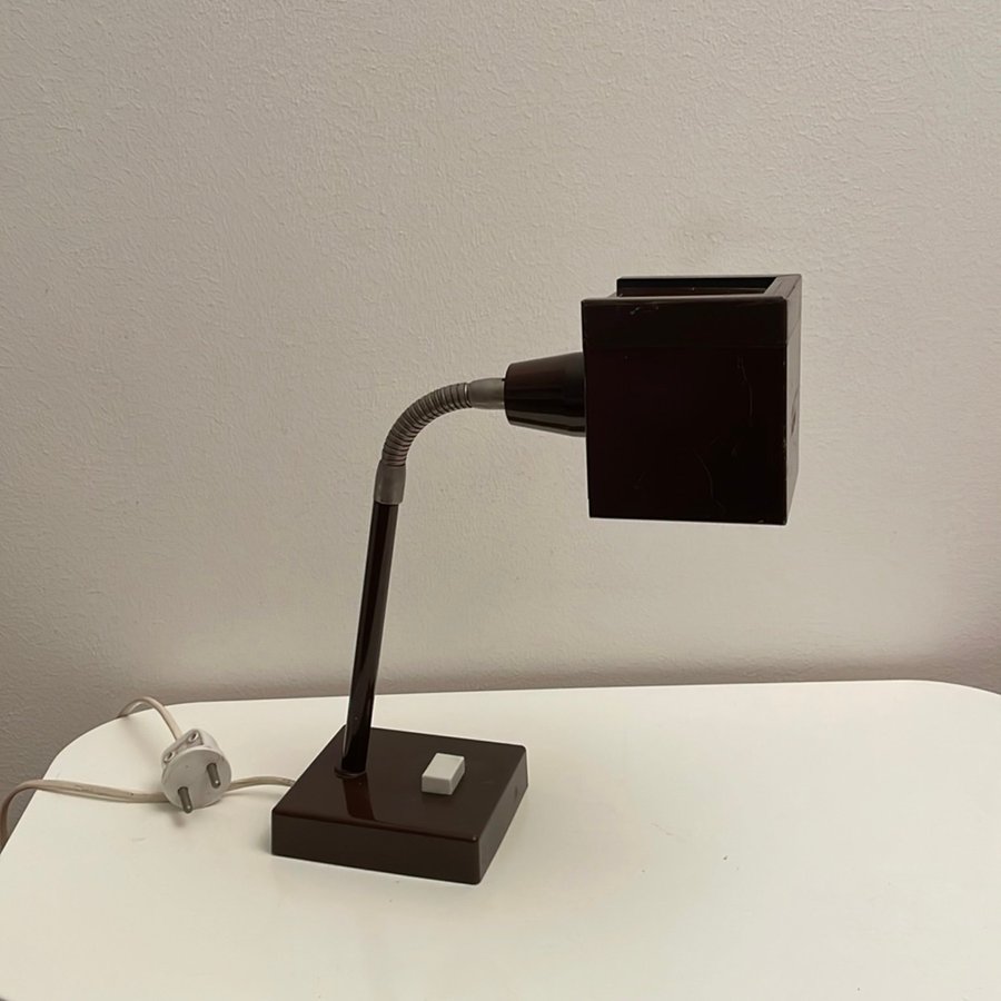 Vintage ”The Cube” Metal Brun Bordslampa ”Eldius Kuben” Hans Agne Jakobsson 1970