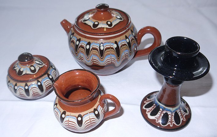 Keramikset litet format Troyan Bulgrian pottery elva delar vintage hantverk