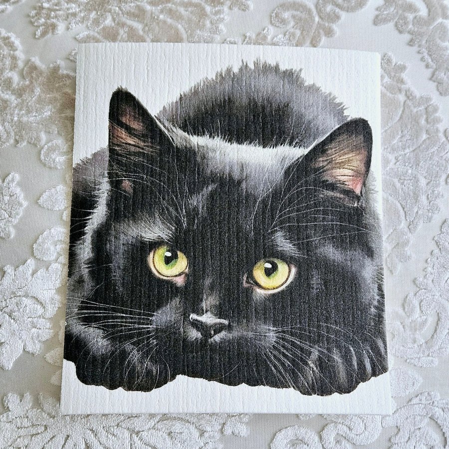 Disktrasa wettex duk med tryck print svart katt