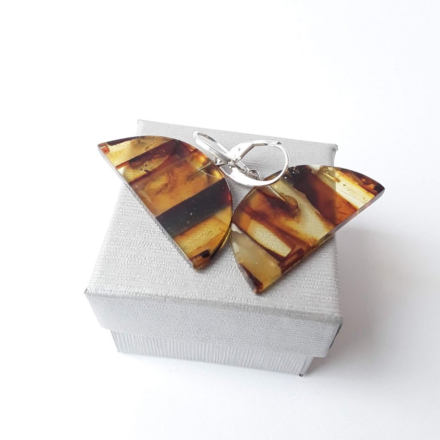 Baltic amber gem mosaic dangle earrings Colorful hanging earrings womens jewelry
