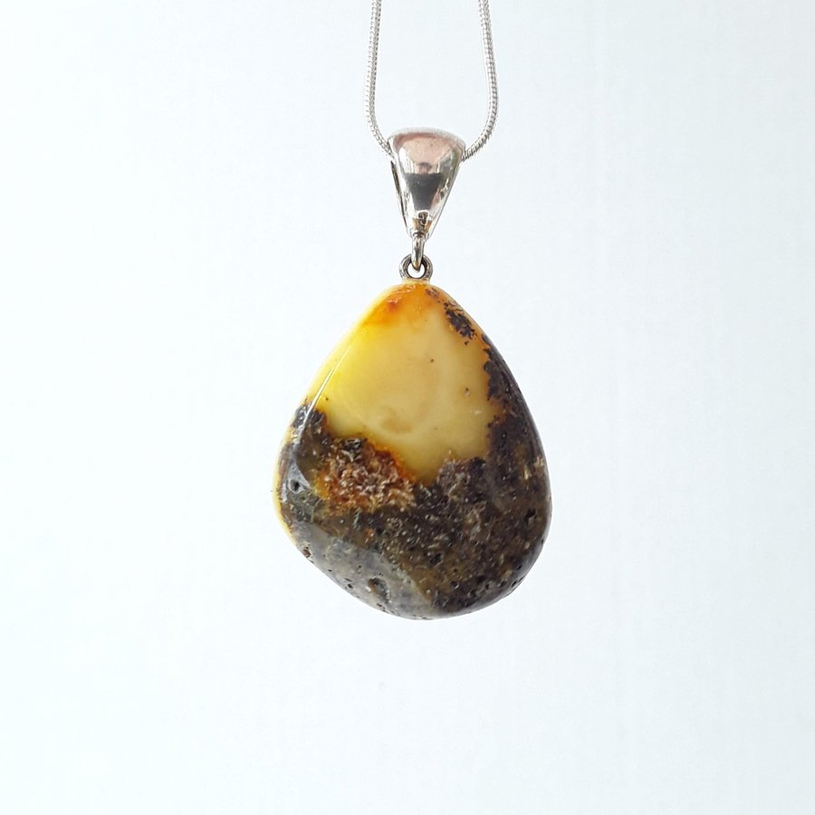 Chunky Baltic amber gemstone and 925 sterling silver teardrop unisex pendant