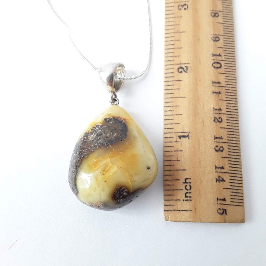 Chunky Baltic amber gemstone and 925 sterling silver teardrop unisex pendant