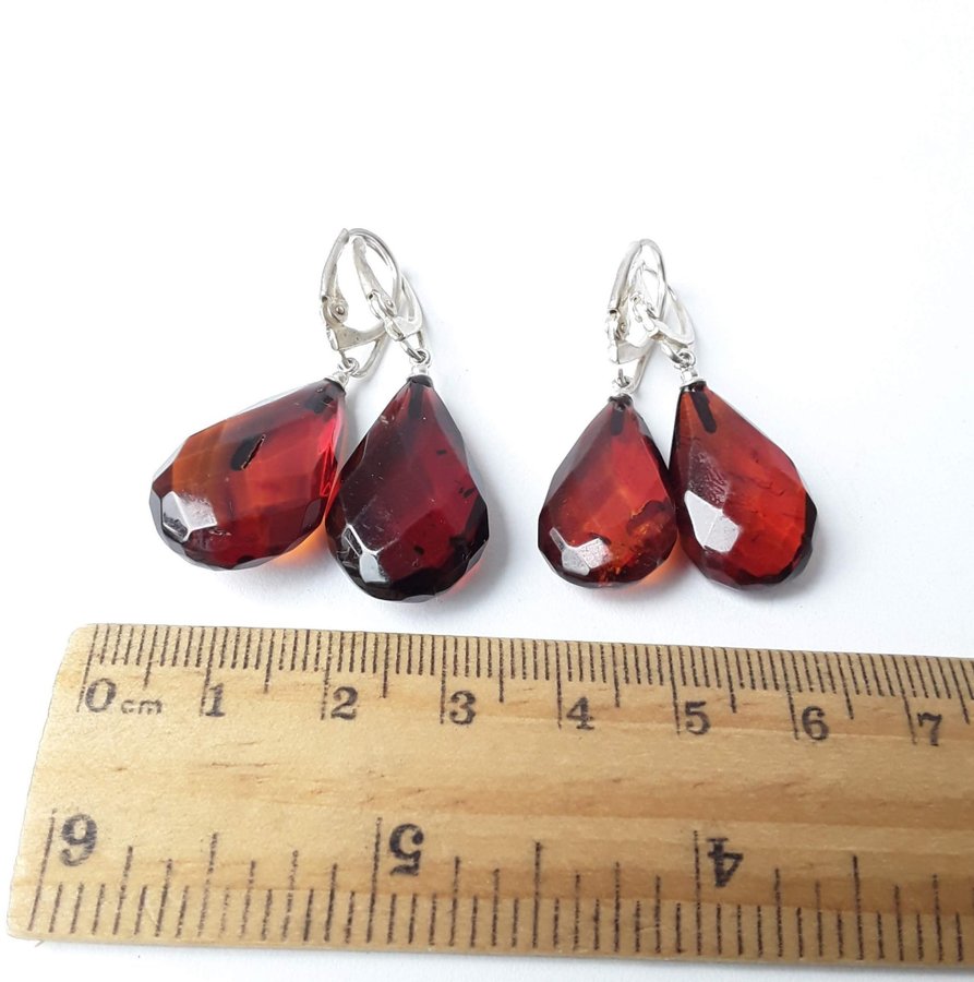 Brown Baltic amber gemstone dangle drop earrings cognac amber hanging earrings