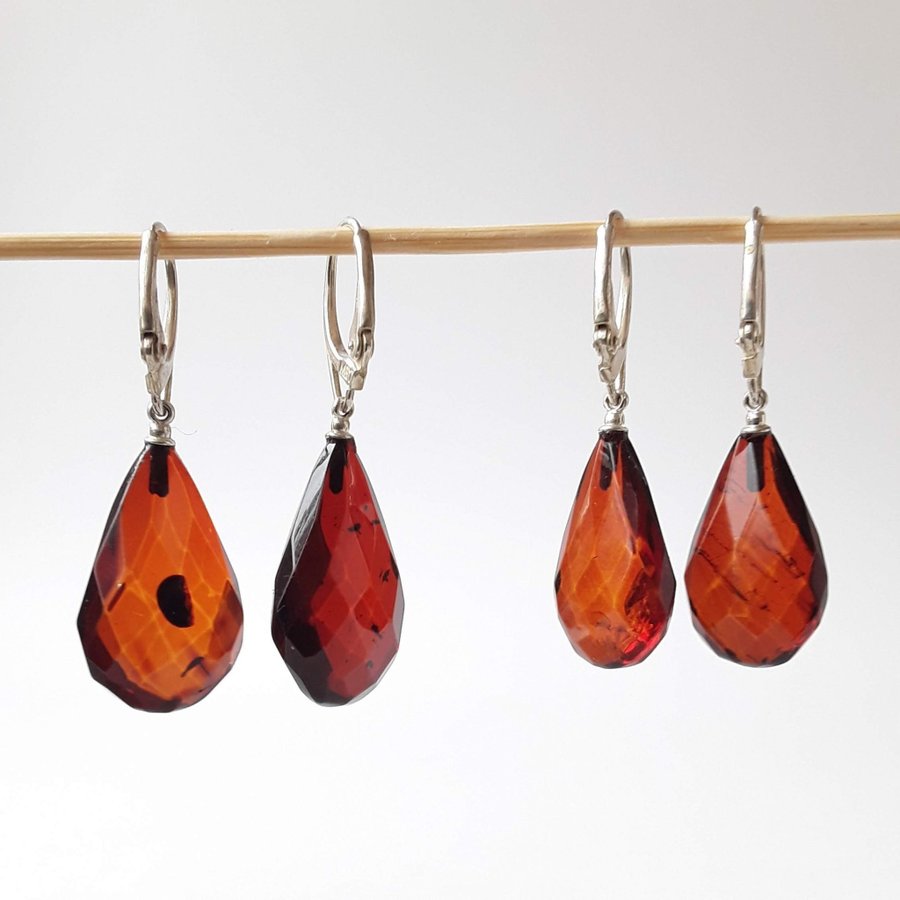 Brown Baltic amber gemstone dangle drop earrings cognac amber hanging earrings