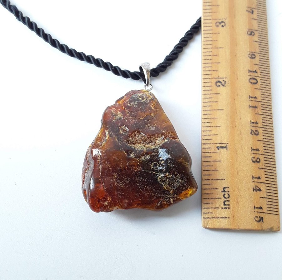 Brown Baltic amber pendant on a black chain large raw gemstone pendant necklace