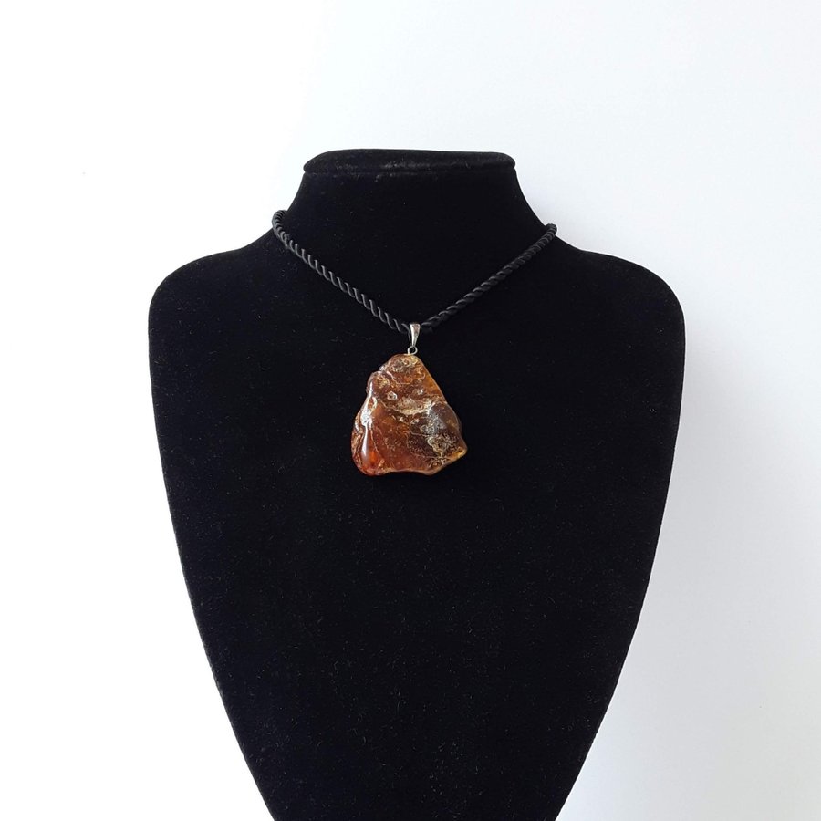 Brown Baltic amber pendant on a black chain large raw gemstone pendant necklace