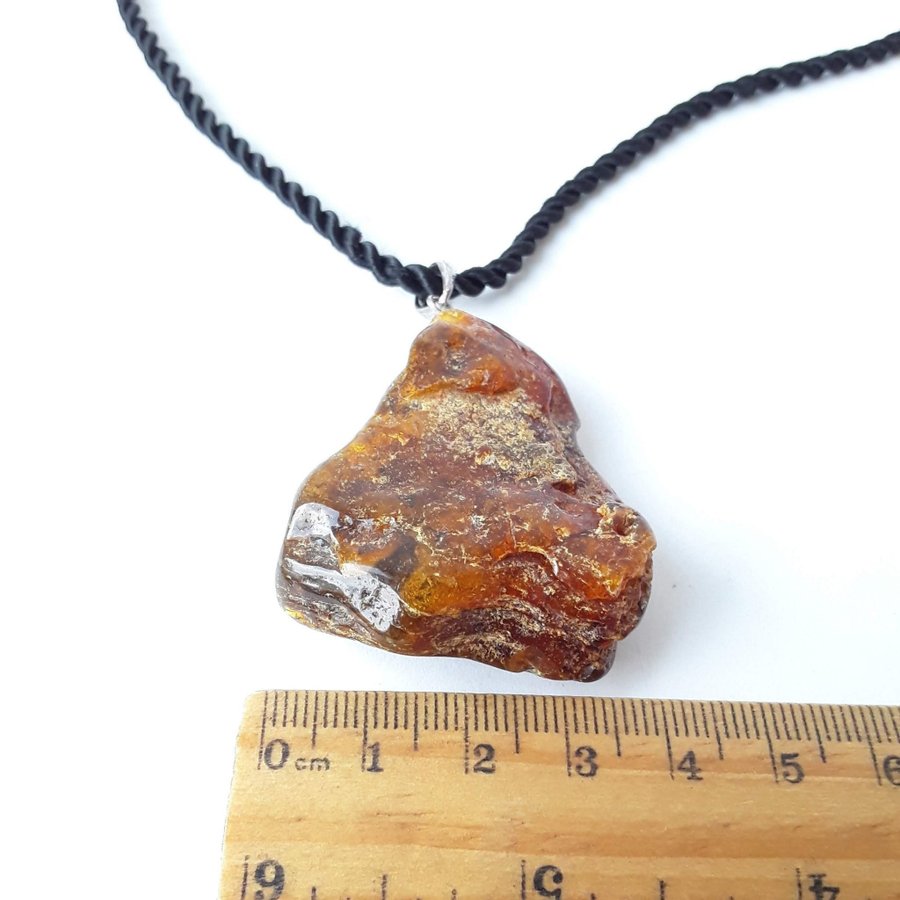 Brown Baltic amber pendant on a black chain large raw gemstone pendant necklace