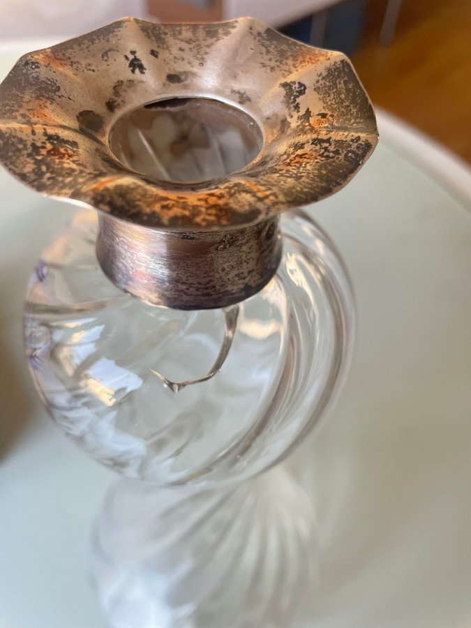 Karaff glas med silver 1900-talets början H=28cm
