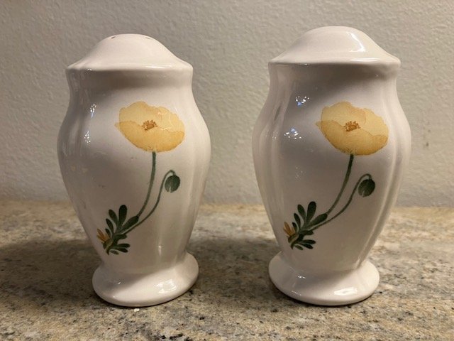 Vintage 1 par salt- och peppar kar i porslin med målade blommor Märkta Irland