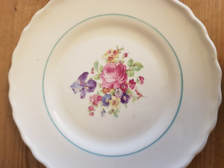 6 Assietter 16 Cm " Rosa " Upsala Ekeby Gefle Vintage Lantlig Vår Sommar